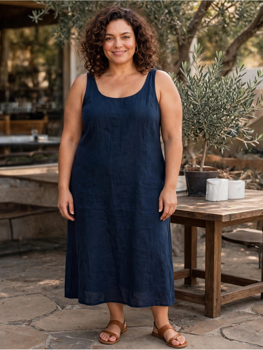 LC Lauren Conrad Navy Blue Linen Blend Dress Size XL